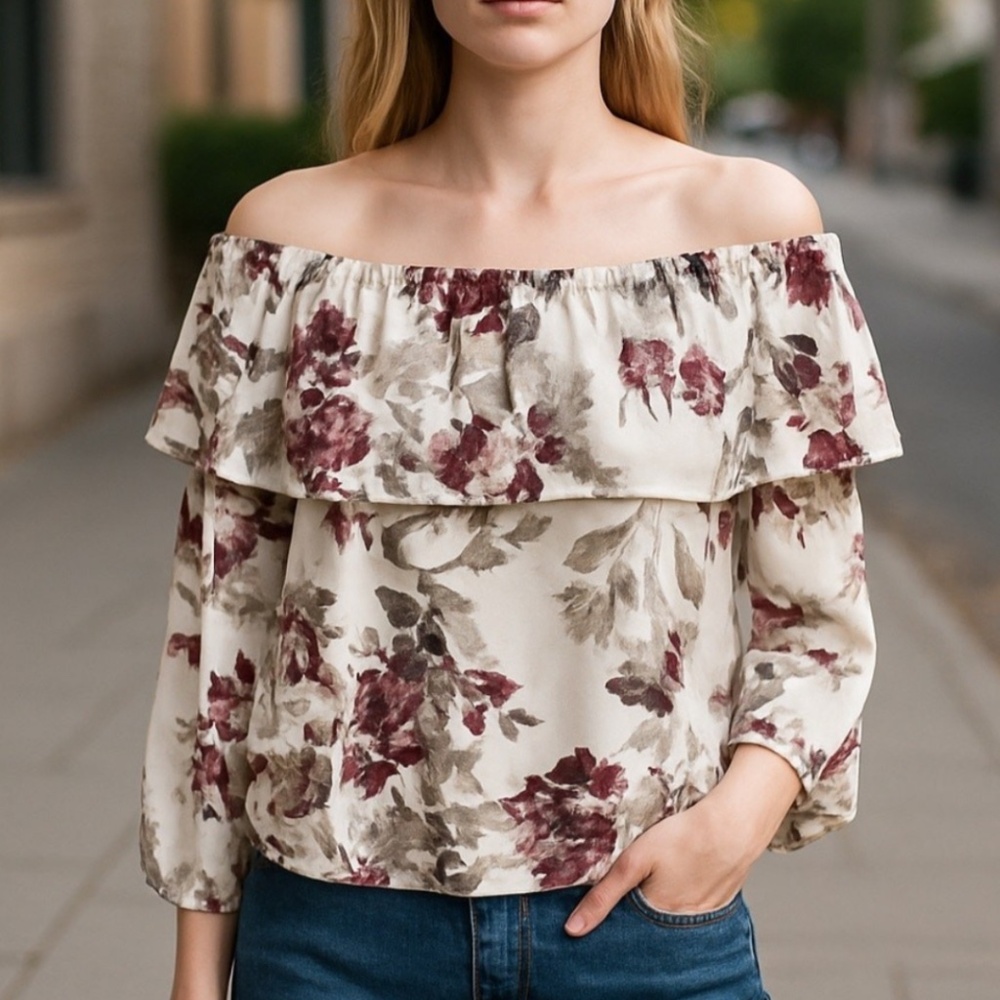 Aritzia Wilfred Morel Floral Off the Shoulder Blouse Size S